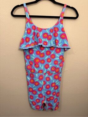 Kate Spade New York Tangier Floral Romper Blue Pink Girls Size 12 years